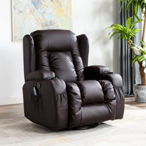 Caesar Bonded Leather Manual Recliner Armchair with Rocking Swivel Heat and Massage (Brown)