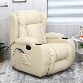 Caesar Bonded Leather Manual Recliner Armchair with Rocking Swivel Heat and Massage (Cream)