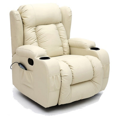 Caesar Bonded Leather Manual Recliner Armchair with Rocking Swivel Heat and Massage (Cream)
