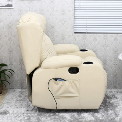 Caesar Bonded Leather Manual Recliner Armchair with Rocking Swivel Heat and Massage (Cream)
