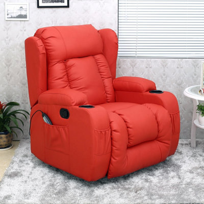 Caesar Bonded Leather Manual Recliner Armchair with Rocking Swivel Heat and Massage (Red)