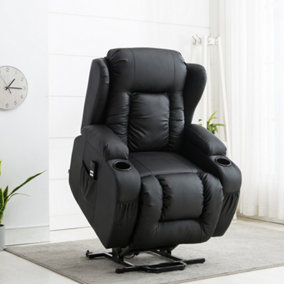 CAESAR DUAL MOTOR ELECTRIC RISE RECLINER BONDED LEATHER ARMCHAIR ELECTRIC LIFT RISER CHAIR (Black)