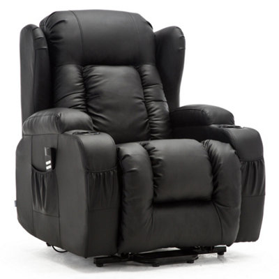 Caesar Dual Motor Electric Rise Recliner Bonded Leather Armchair Electric Lift Riser Chair (Black)