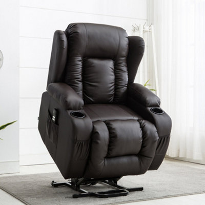 Caesar Dual Motor Electric Rise Recliner Bonded Leather Armchair Electric Lift Riser Chair (Brown)