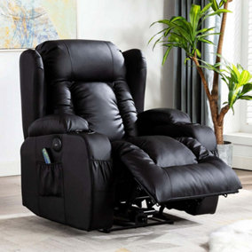CAESAR ELECTRIC BONDED LEATHER AUTOMATIC RECLINER ARMCHAIR SOFA HOME LOUNGE CHAIR (Black)