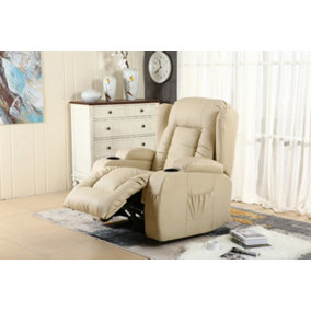 CAESAR ELECTRIC BONDED LEATHER AUTOMATIC RECLINER ARMCHAIR SOFA HOME LOUNGE CHAIR (Cream)