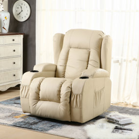 Caesar Electric Bonded Leather Automatic Recliner Armchair with Heat and Massage (Cream)
