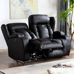 Caesar Electric High Back Luxury Bond Grade Leather Recliner 2 Seater Sofa (Black)