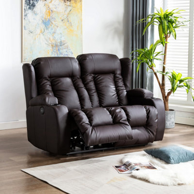 Caesar Electric High Back Luxury Bond Grade Leather Recliner 2 Seater Sofa (Brown)