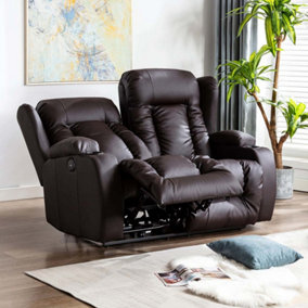 CAESAR ELECTRIC HIGH BACK LUXURY BOND GRADE LEATHER RECLINER 2 SEATER SOFA (Brown)