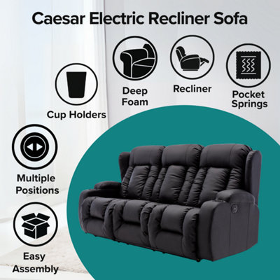 Caesar Electric High Back Luxury Bond Grade Leather Recliner 3 Seater ...