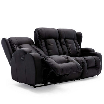 Caesar Electric High Back Luxury Bond Grade Leather Recliner 3 Seater Sofa (Black)