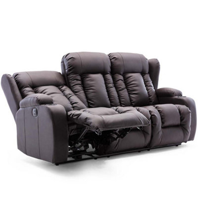 Caesar Electric High Back Luxury Bond Grade Leather Recliner 3 Seater Sofa (Brown)