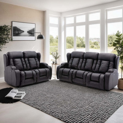 Caesar Electric Recliner Bonded Leather 2+3 Seater Sofa Set (Black)