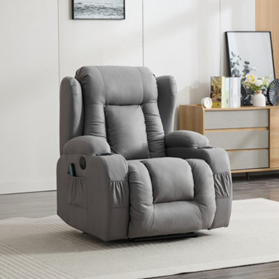 Caesar Grey Technology Fabric Electric Recliner Heat & Massage Chair