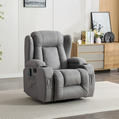 Caesar Grey Technology Fabric Manual Recliner Rocking Swivel Heat & Massage Chair