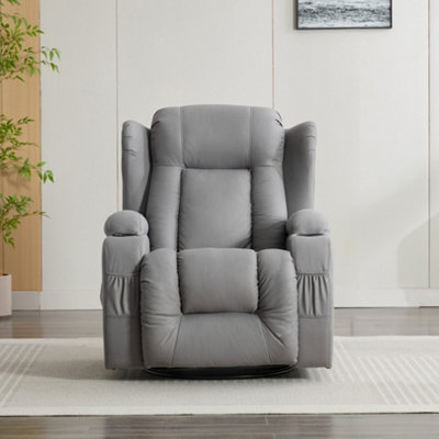Caesar Grey Technology Fabric Manual Recliner Rocking Swivel Heat ...