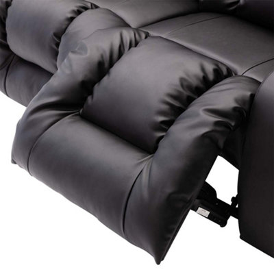 Caesar Manual High Back Luxury Bond Grade Leather Recliner 2 Seater Sofa (Black)