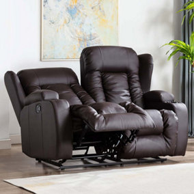Caesar Manual High Back Luxury Bond Grade Leather Recliner 2 Seater Sofa (Brown)