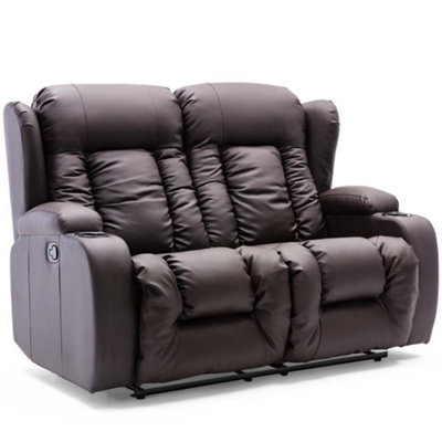 Caesar Manual High Back Luxury Bond Grade Leather Recliner 2 Seater Sofa (Brown)