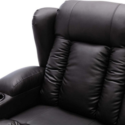 Caesar Manual High Back Luxury Bond Grade Leather Recliner 3 Seater Sofa (Black)
