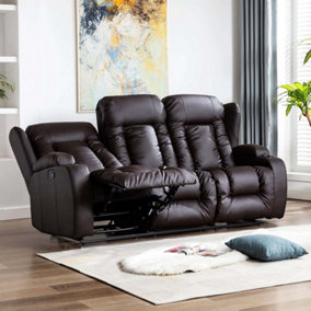 Caesar Manual High Back Luxury Bond Grade Leather Recliner 3 Seater Sofa (Brown)
