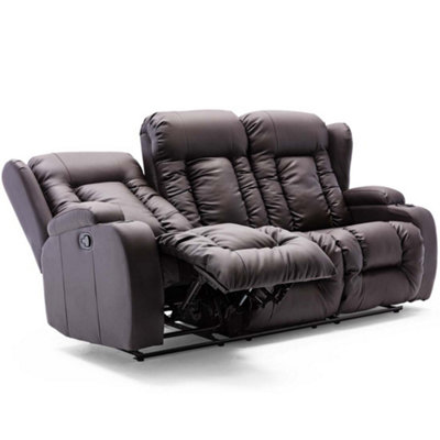 Caesar Manual High Back Luxury Bond Grade Leather Recliner 3 Seater Sofa (Brown)
