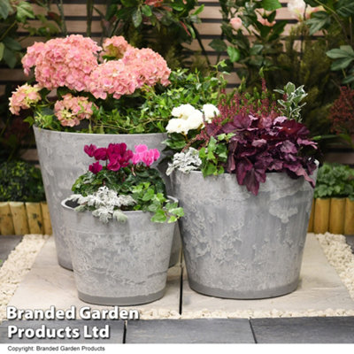 Caesar Marble Effect Planter for Garden Outdoor Patio Grey Large 50cm Diameter (x1)