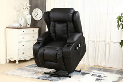 Caesar Single Motor Electric Rise Recliner Bonded Leather Armchair Electric Lift Riser Chair (Black)