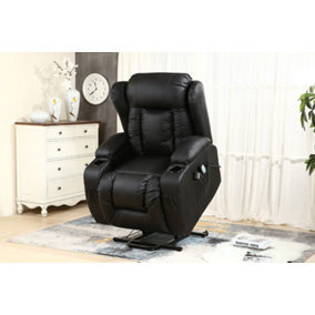 CAESAR SINGLE MOTOR ELECTRIC RISE RECLINER BONDED LEATHER ARMCHAIR ELECTRIC LIFT RISER CHAIR (Black)