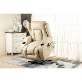 Caesar Single Motor Electric Rise Recliner Bonded Leather Armchair Electric Lift Riser Chair (Cream)