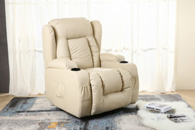 Caesar Single Motor Electric Rise Recliner Bonded Leather Armchair Electric Lift Riser Chair (Cream)