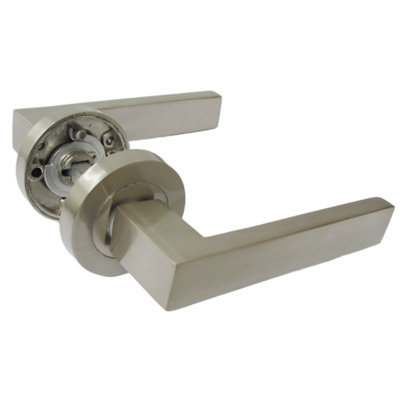 Cafri Door Handle Lock Key Modern Satin Nickel Rectangular Lever on ...