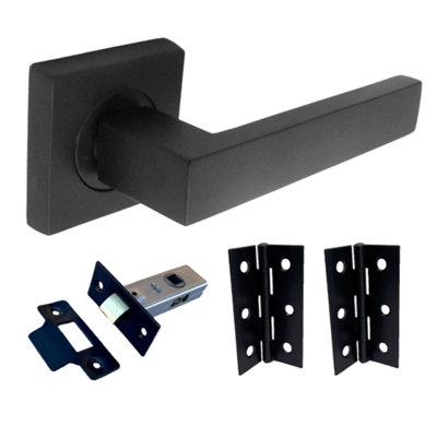 Cafri Door Handle Matt Black Rectangular Lever on Square Rose Internal + 64mm Latch & Hinges Price Comparisons | Compare The Build