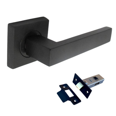 Cafri Door Handle Matt Black Rectangular Lever on Square Rose Internal + 64mm Latch Price Comparisons | Compare The Build