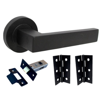 Cafri Door Handle Modern Matt Black Lever on Rose Internal Doors + 64mm Latch & Hinges