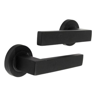 Cafri Door Handle Modern Matt Black Rectangular Lever on Rose Internal Latch Handles