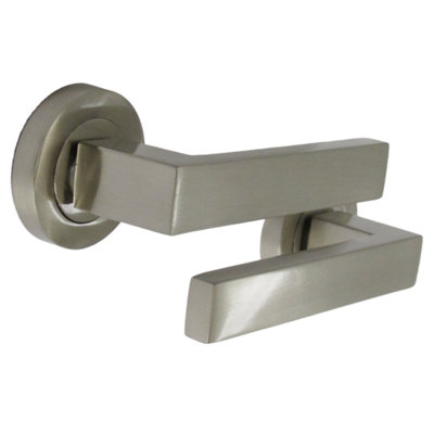 Cafri Door Handle Modern Satin Nickel Rectangular Lever on Rose Internal Latch Handles