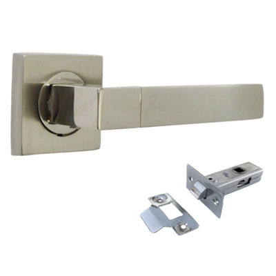 CAFRI LINE DOOR HANDLE SATIN NICKEL RECTANGULAR LEVER ON SQUARE ROSE ...