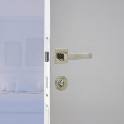 CAFRI LINE DOOR HANDLE SATIN NICKEL RECTANGULAR LEVER ON SQUARE ROSE ...