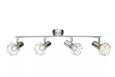 Cage Ceiling Light Fixture Fitting 4 Way Chrome Rotatable Industrial