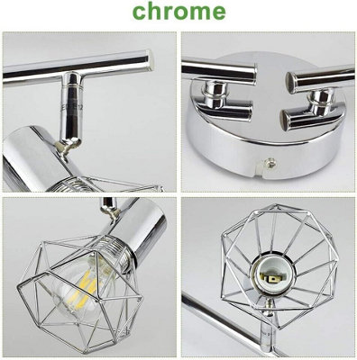 Cage Ceiling Light Fixture Fitting 4 Way Chrome Rotatable Industrial