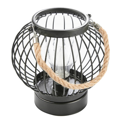 Cage Lantern with Edison Bulb - Black Metal