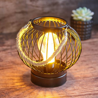 Cage Lantern with Edison Bulb - Black Metal - 3