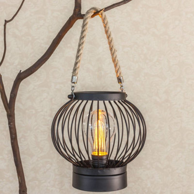Cage Lantern with Edison Bulb - Black Metal - 4