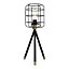 Cage Tripod Table Lamp Black and Antique Brass