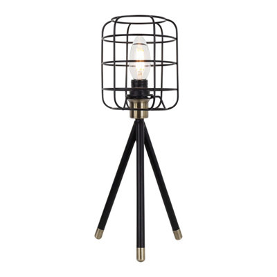 Cage Tripod Table Lamp Black and Antique Brass DIY at B&Q