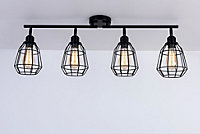 Caged Bar Ceiling Light, 4 Lights E27 Cap, Black Vintage Finish, LED Compatible