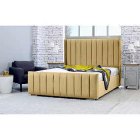 Caira Plush Bed Frame With Winged Headboard - Beige