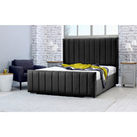 Caira Plush Bed Frame With Winged Headboard - Black